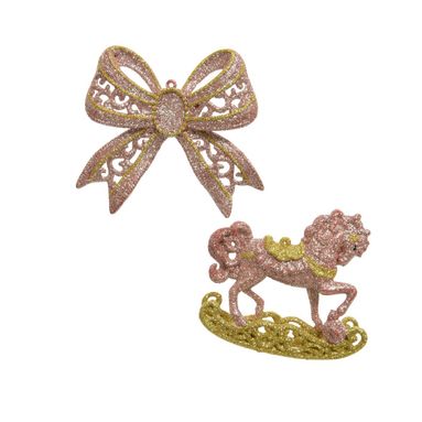 APPENDINO FIOCCO/CAVALLO 10CM ROSA/ORO GLITTER