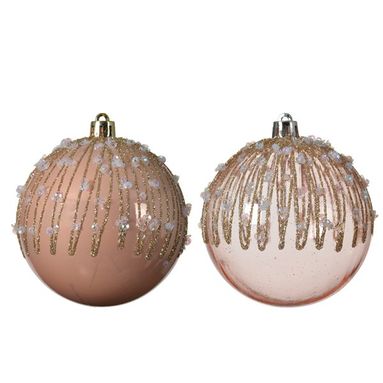 SFERA NATALIZIA ROSA CIPRIA 8CM DECORO PERLATO