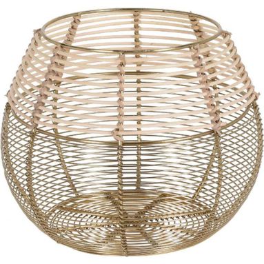 PORTACANDELA IN METALLO 23X20CM ORO EFFETTO RATTAN
