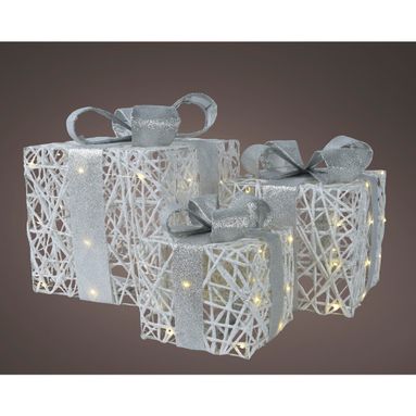 SET 3 PACCHI REGALO BIANCHI A LED CON FIOCCO.