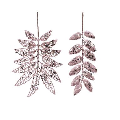 FOGLIA IN PLASTICA GLITTERATA ROSA CON PAILETTES.