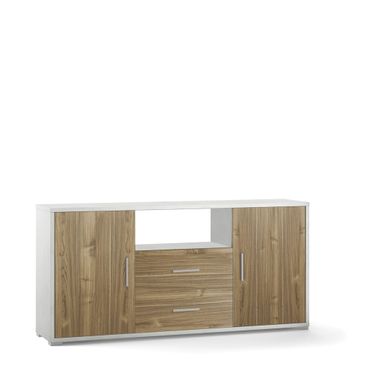 MOBILE 2 ANTE 2 CASSETTI KIT 174X41XH84CM STRUTTURA OSSIDO BIANCO FRONTALE NOCE STELVIO