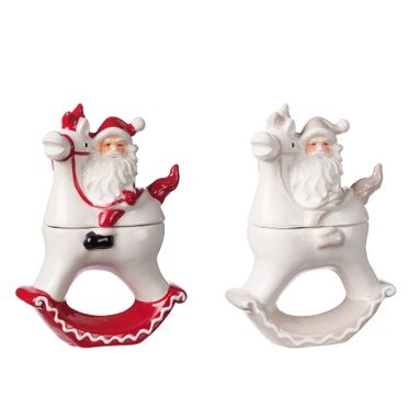 COFANETTO CERAMICA BABBO NATALE A CAVALLO H16CM.