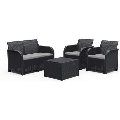SET SALOTTO ROSALIE POLIPROPILENE COLORE GRAFITE EFFETTO RATTAN 4 PEZZI