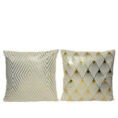 CUSCINO VELLUTO IN POLIESTERE BIANCO/ORO TRAMA LAM