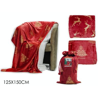 PLAID NATALIZIO ROSSO/ORO 125X150CM CON SACCO