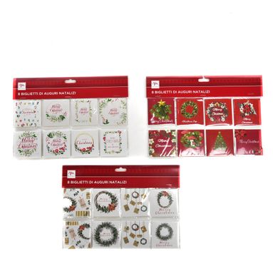 SET 8 BIGLIETTI AUGURI NATALIZI 6X6CM ASSORTITI.