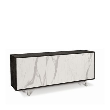 MOBILE 3 ANTE KIT 177X41XH74CM STRUTTURA OSSIDO NERO FRONTALE MARMO CALACATTA