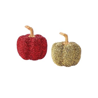 ZUCCA GLITTERATA D.12XH13CM ROSSA/ORO..