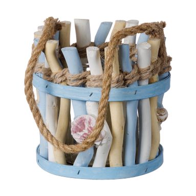 LANTERNA PORTACANDELA D.16XH16CM CON LEGNI BIANCHI