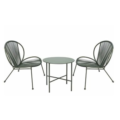 SET 2 POLTRONE E TAVOLINO IN METALLO VERDE SCURO