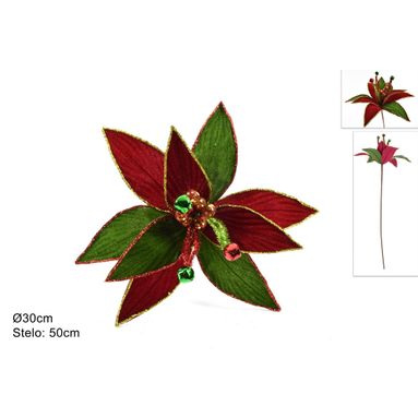 FIORE GIULLARE ROSSO/VERDE 30CM CON CAMPANELLI