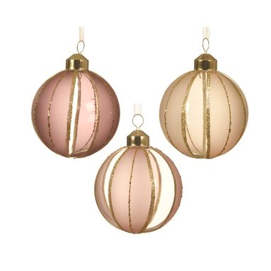 SFERA NATALIZIA 8CM ROSA / CHAMPAGNE IN VETRO.