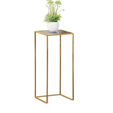 TAVOLO QUADRATO IN FERRO ORO E VETRO 30X30XH70CM