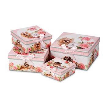 SCATOLE QUADRATE IN CARTONE STAMPATO CANI E GATTI