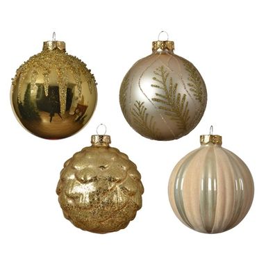 SFERA NATALIZIA DI VETRO ORO/PERLA GLITTER